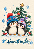 Load image into Gallery viewer, Cute Penguin Duo Snowy Tree Christmas Card
