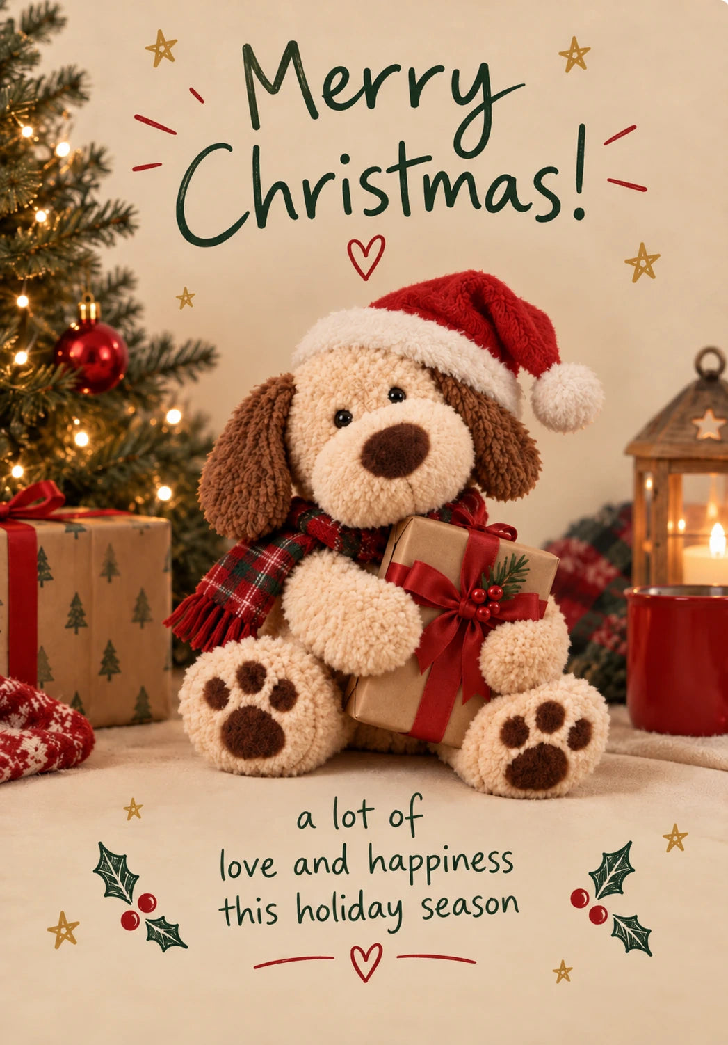 Cute Puppy Teddy Bear with Santa Hat Christmas Card