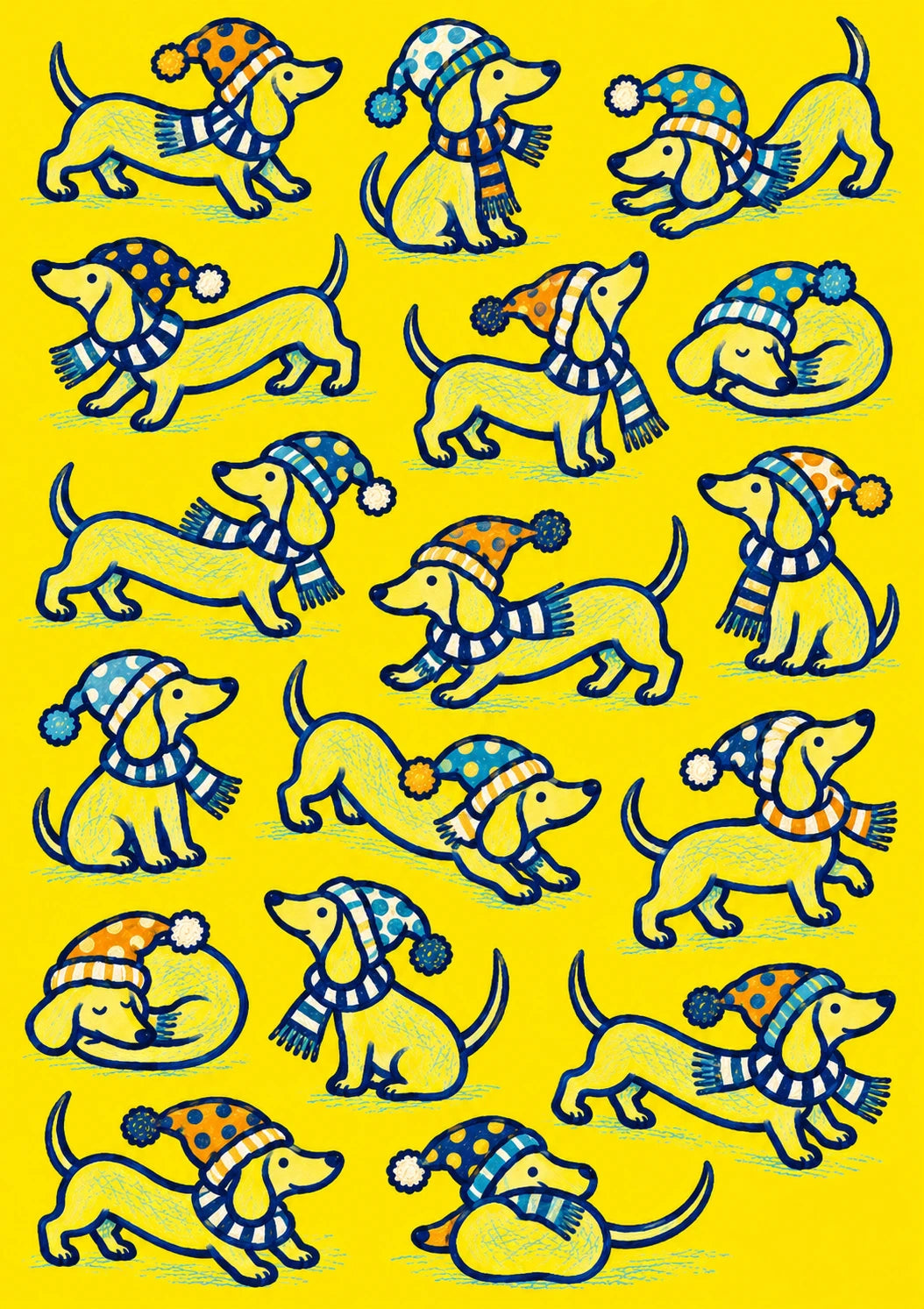 Cute Dachshunds in Scarves and Hats Christmas Card