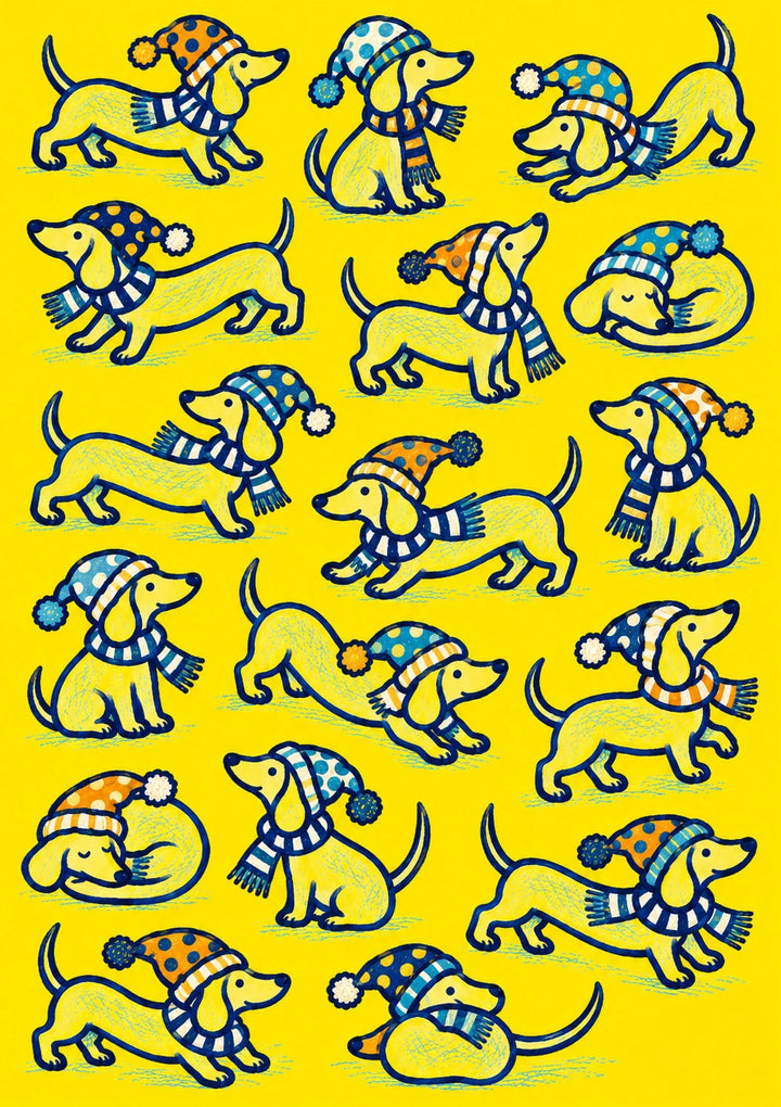 Cute Dachshunds in Scarves and Hats Christmas Card