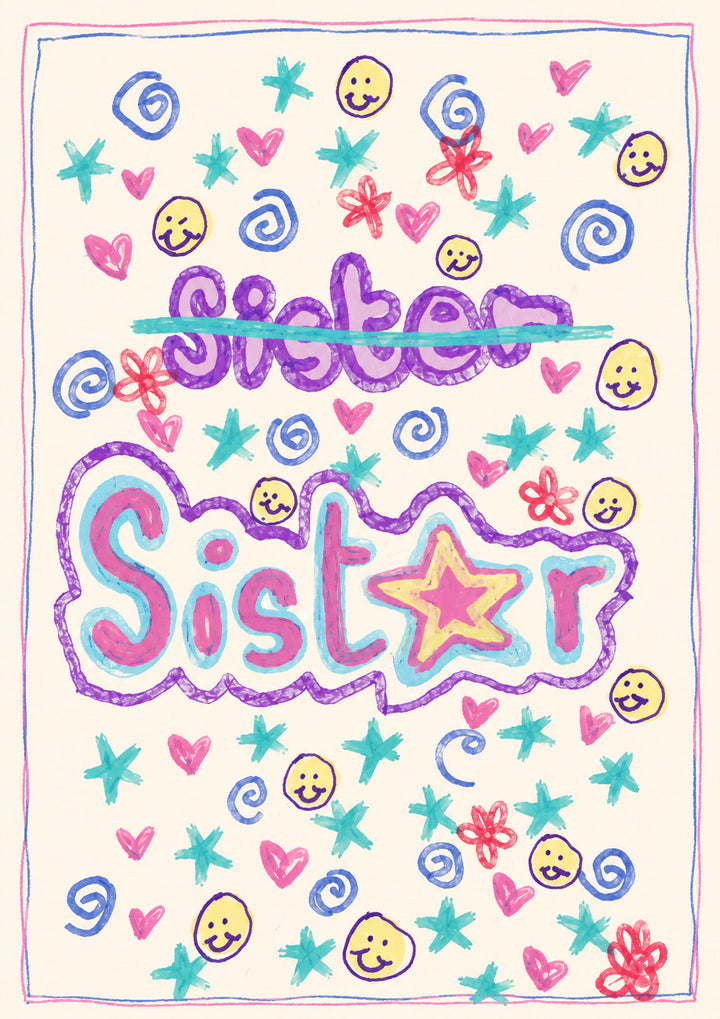 Sister Star Doodle Birthday Card for Her