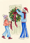 Load image into Gallery viewer, Wreath Hanging Festive Illustration Christmas Card for Her
