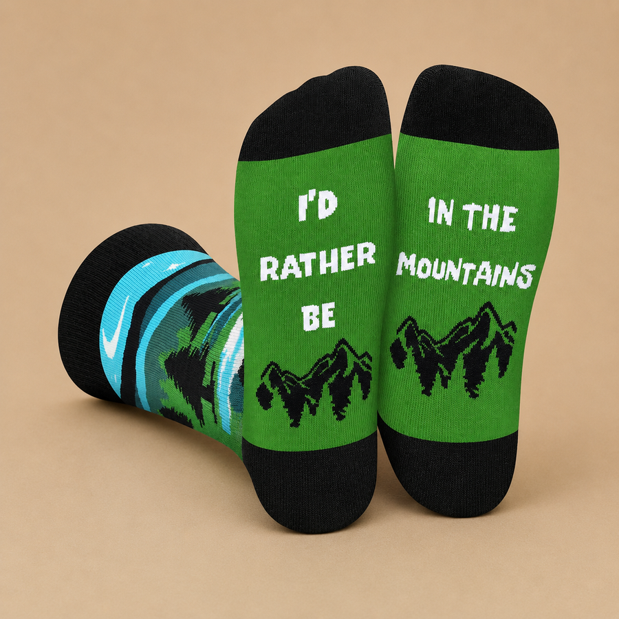 I'd Rather Be In The Mountains"" Funny Socks