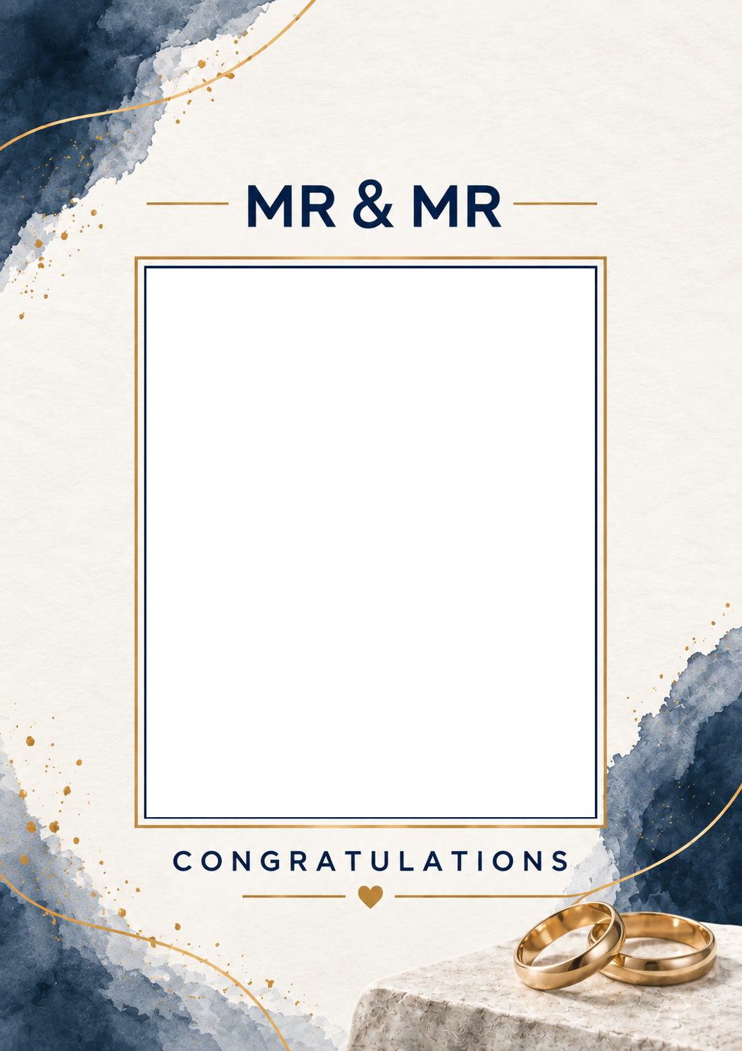 Navy Blue Watercolour Mr & Mr Photo Upload Wedding Card for Brother and Partner