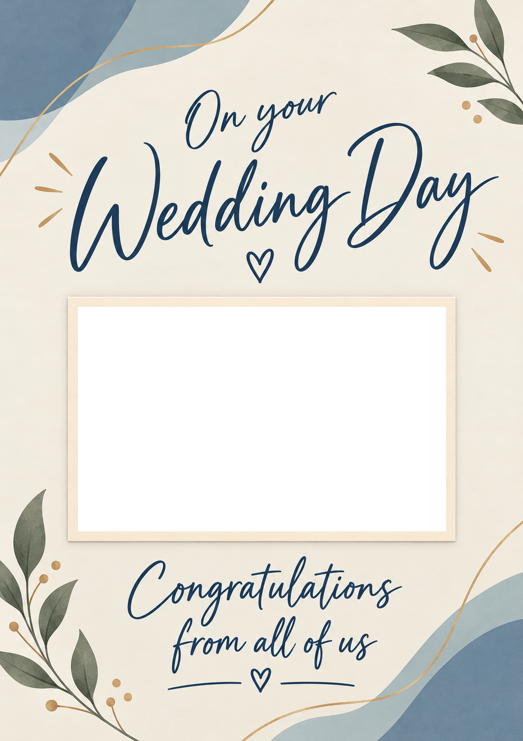 Blue Floral From All of Us Photo Upload Wedding Card for Colleague