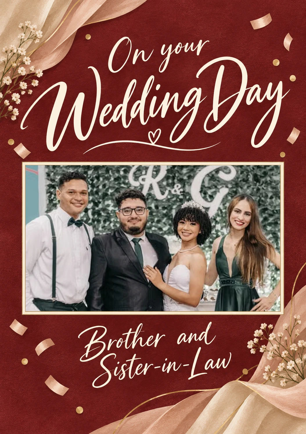 Red Floral Brother Photo Upload Wedding Card