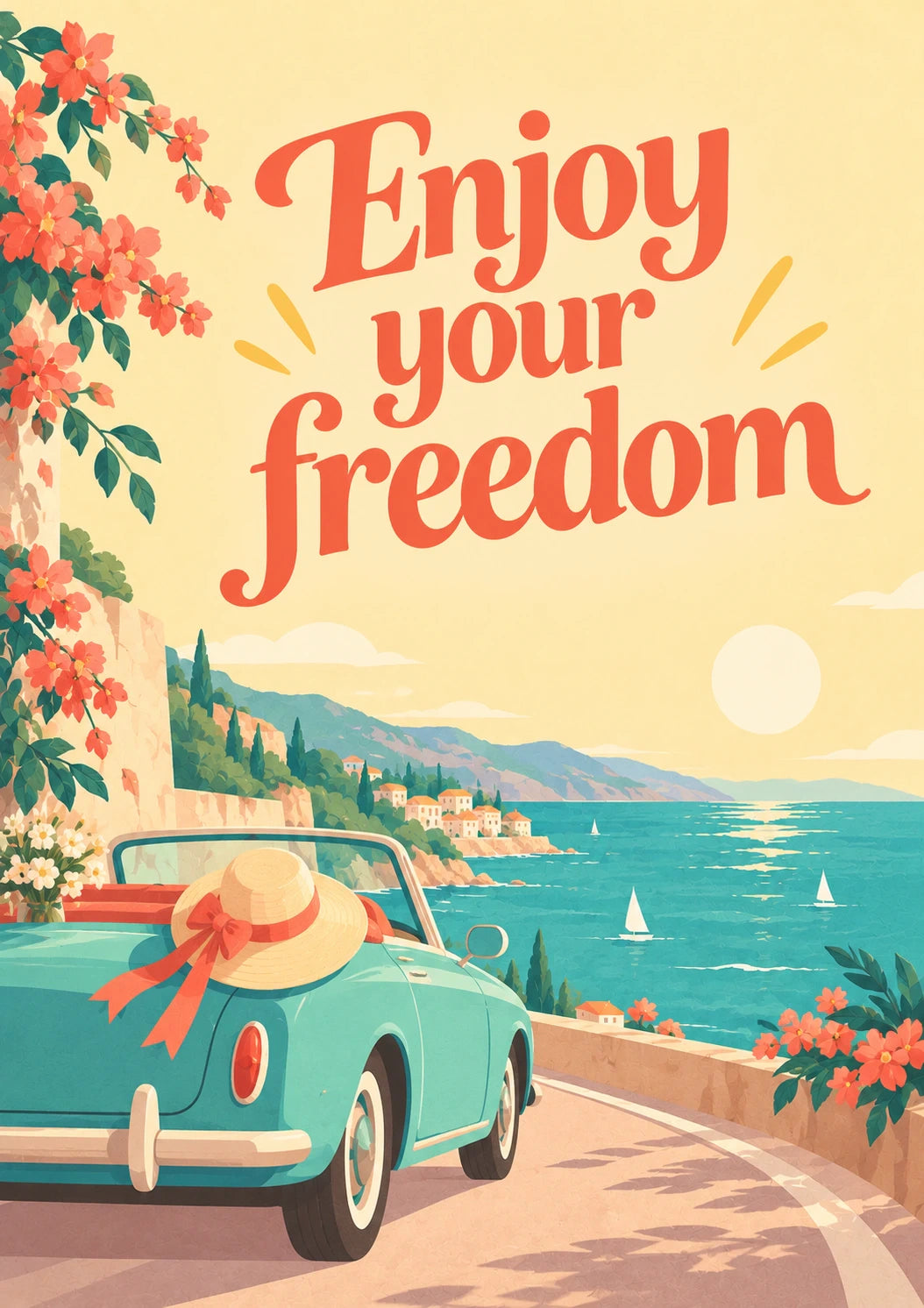Vintage Coastal Drive Enjoy Your Freedom Retirement Card for Colleague