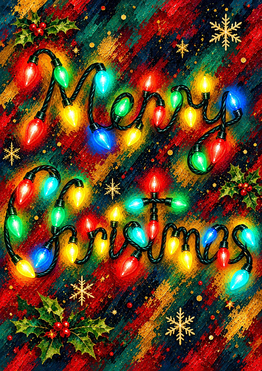 Colourful Christmas Lights Lettering Christmas Card