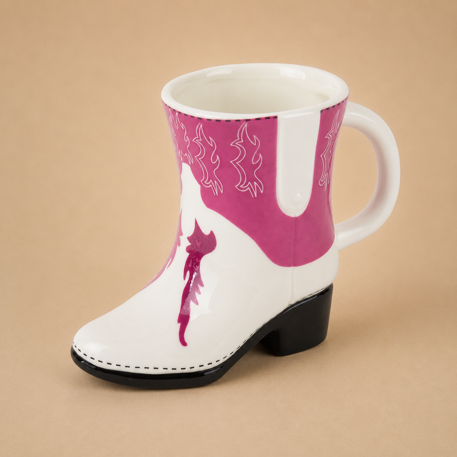 Cowboy Boot Novelty Mug - Pink and White