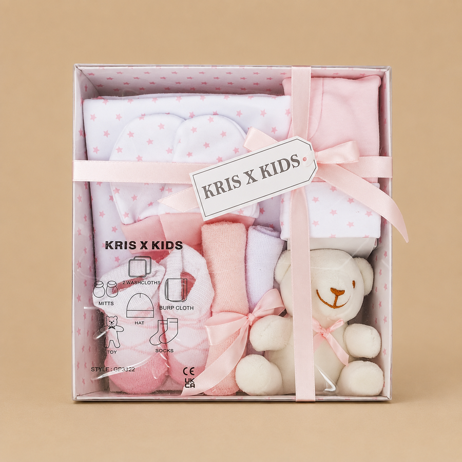 Kris x Kids Newborn Baby Girl Gift Set 7 Piece Luxury Box (0-3 Months) - Pink