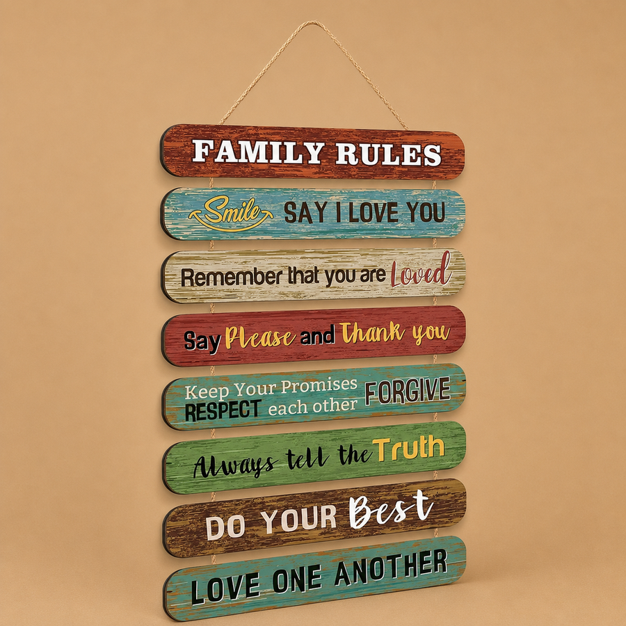 8 Layers Family Rules Wooden Hanging Sign