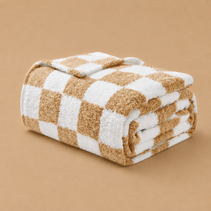 Fuzzy Fleece Throw Blanket 152 x 203 cm - Checkered Beige
