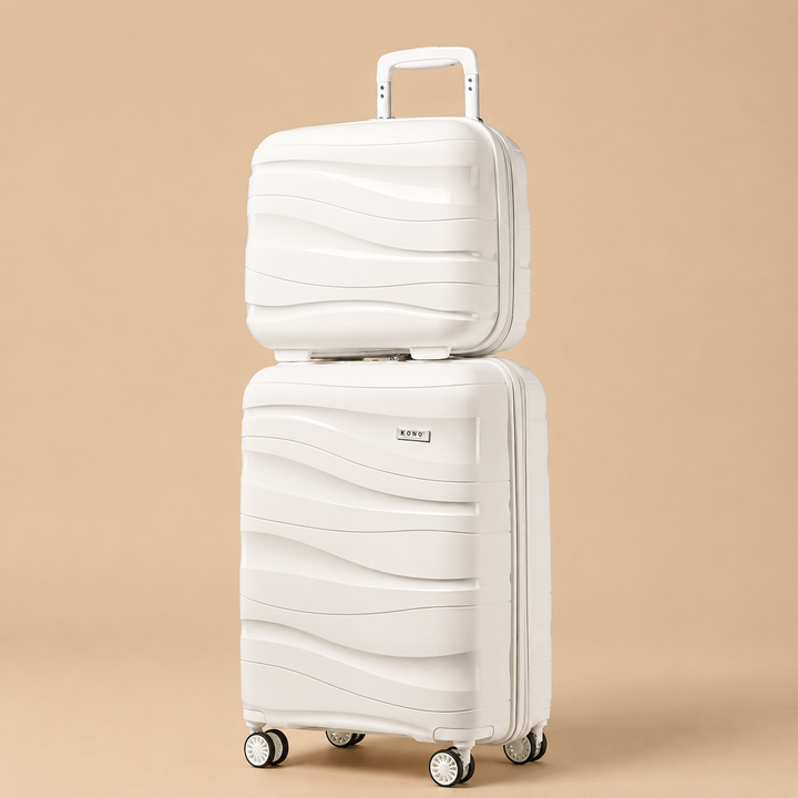 Kono Suitcase Set of 2 Hardshell Luggage Set with 14" Vanity Case for Cosmetics - White