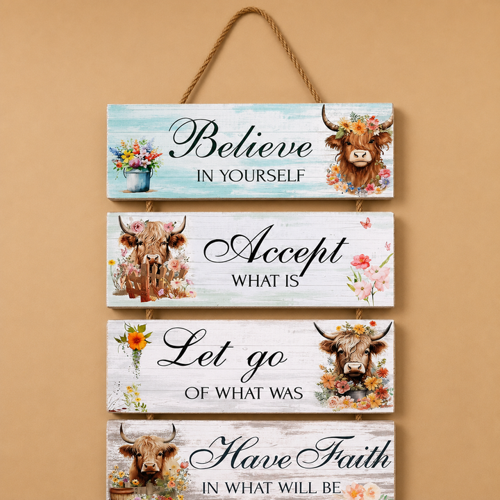 Highland Cow 4 Layers Wooden Inspirational Sign