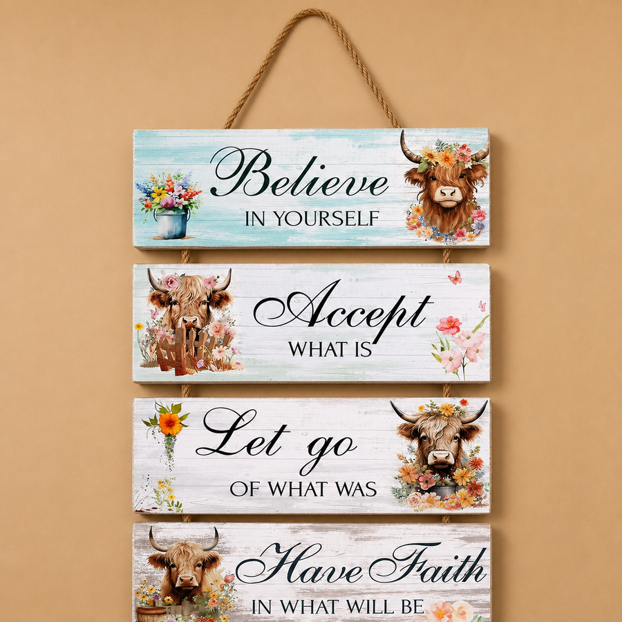 Highland Cow 4 Layers Wooden Inspirational Sign