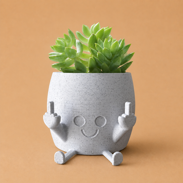 Smiling Middle Finger Plant Pot - White