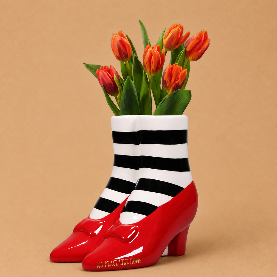 Wizard of Oz Ruby Slippers Vase 6.3" - Red, Black & White
