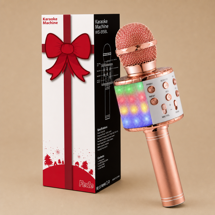Fede Wireless Bluetooth Microphone Speaker with LED Lights - Rose Gold