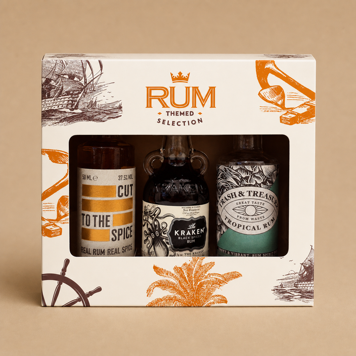 Spiced and Flavoured Rum Selection Trio Gift Set:  Cut to the Spice, Kraken & Trash & Treasure Tropical 3 x 50ml