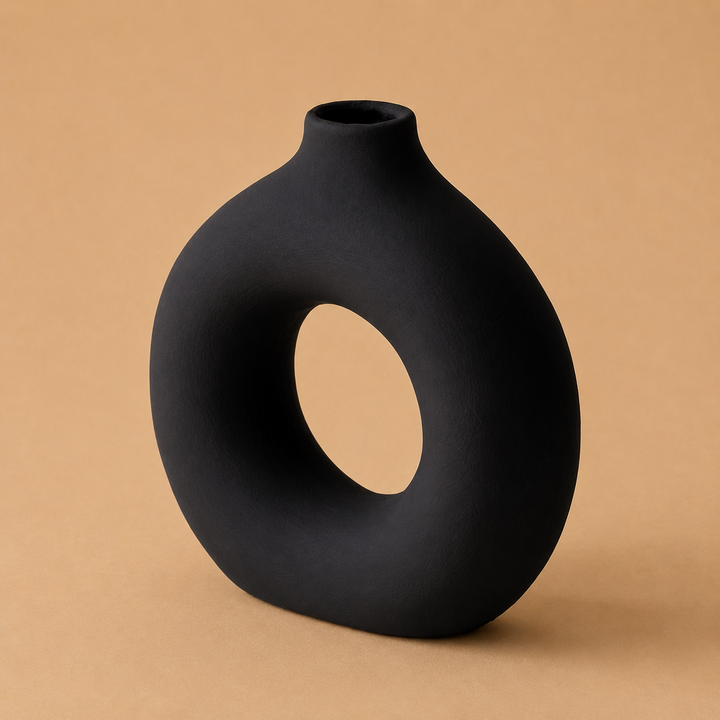Modern Donut Ceramic Vase 6" - Black