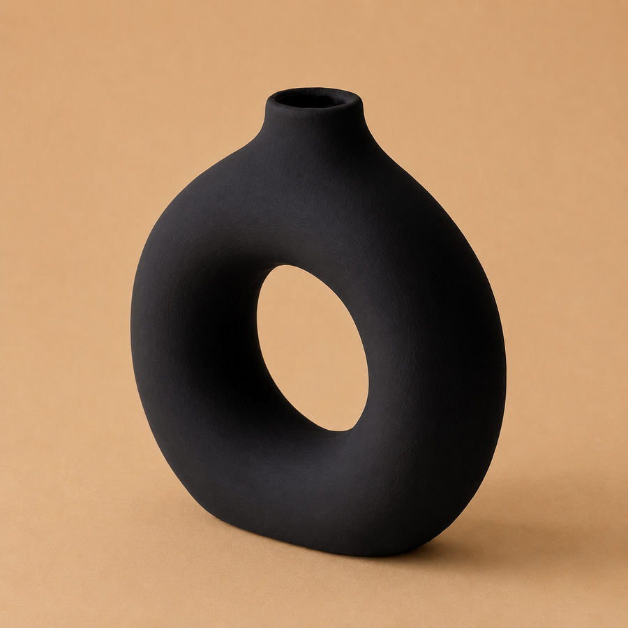 Modern Donut Ceramic Vase 6" - Black
