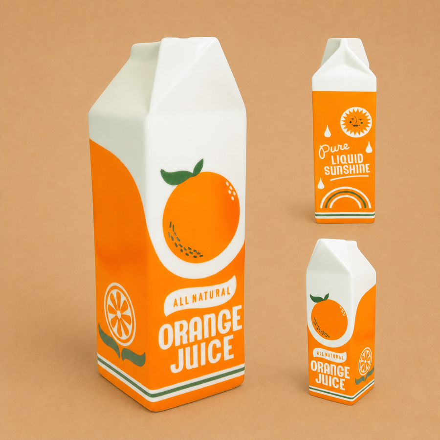 Vintage Orange Juice Carton Vase 9.8" - Orange