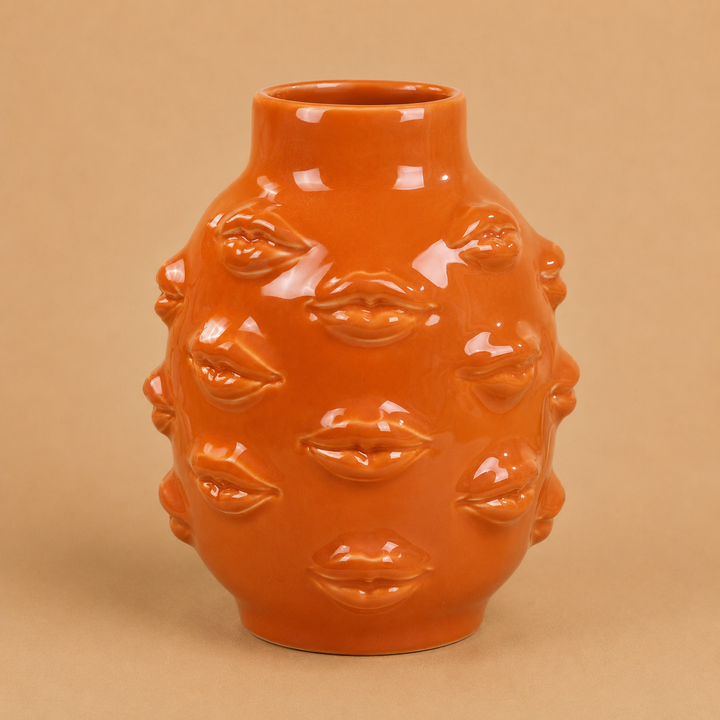 Ceramic Body Lips Vase 6.5" - Orange