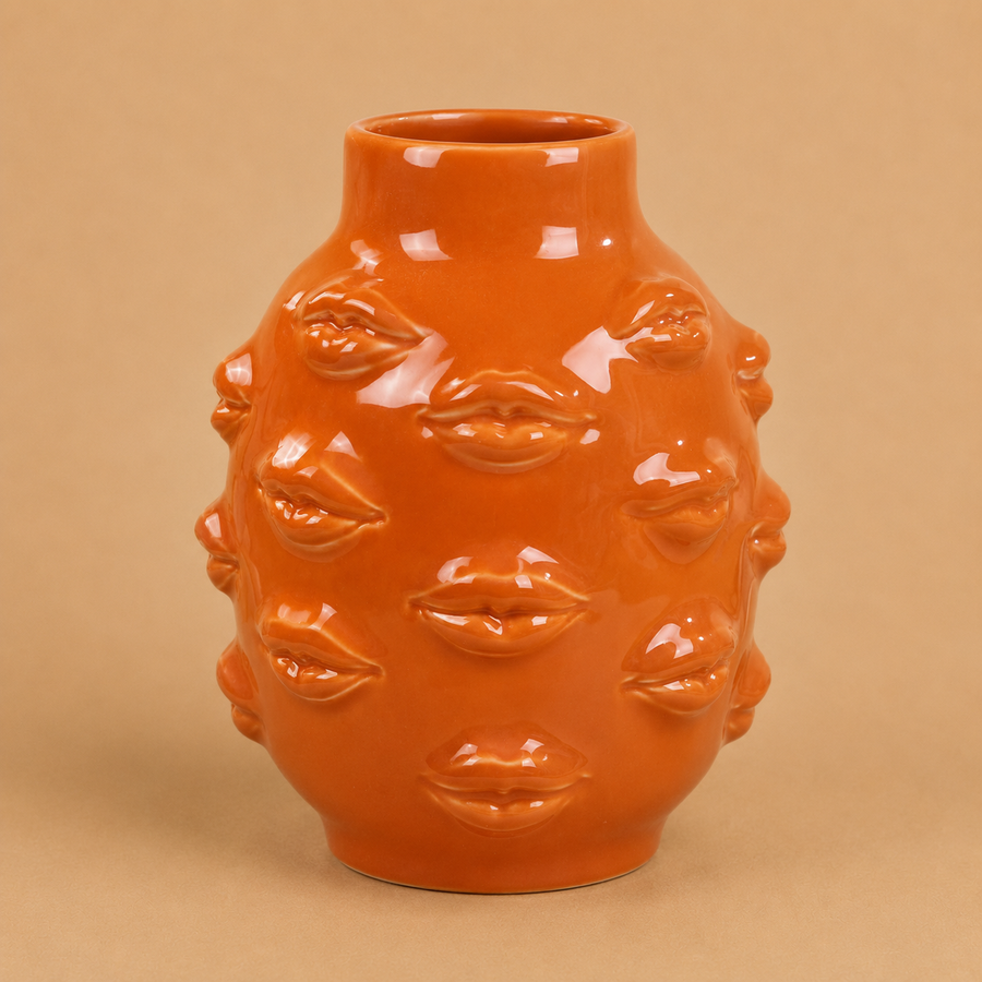 Ceramic Body Lips Vase 6.5" - Orange