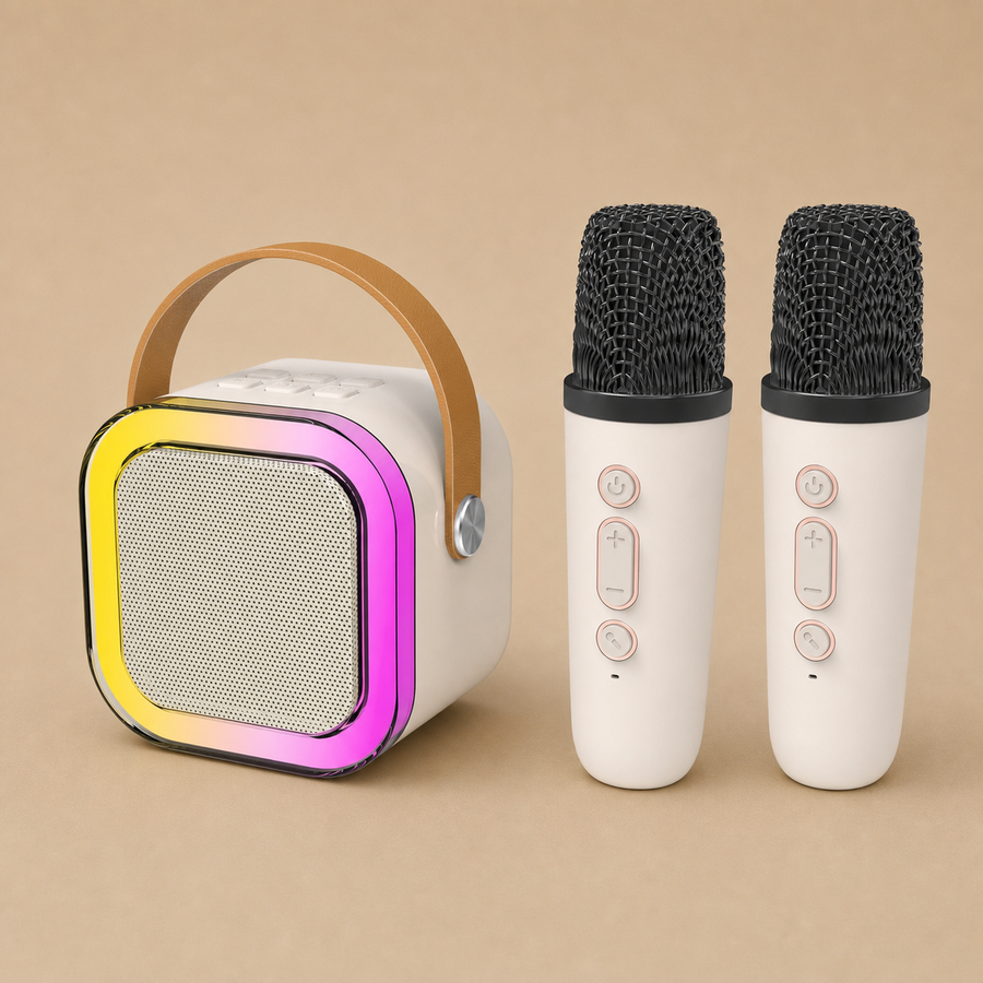 RED5 Mini Color Changing Karaoke Bluetooth Speaker + 2 Wireless Microphones - White