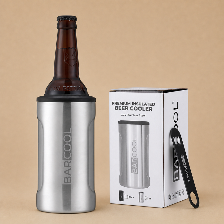 Barcool Beer Cooler with Bottle Opener - Silver