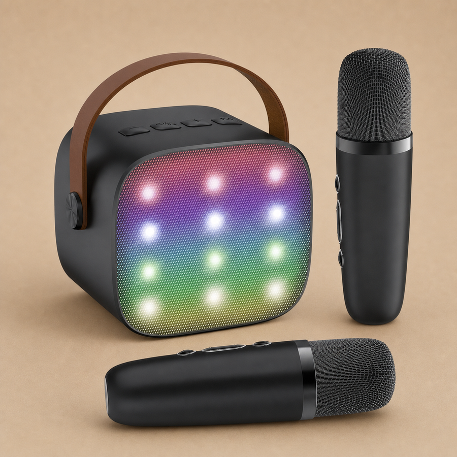 YLL Mini Karaoke Machine +  Wireless Microphones for Kids - Black
