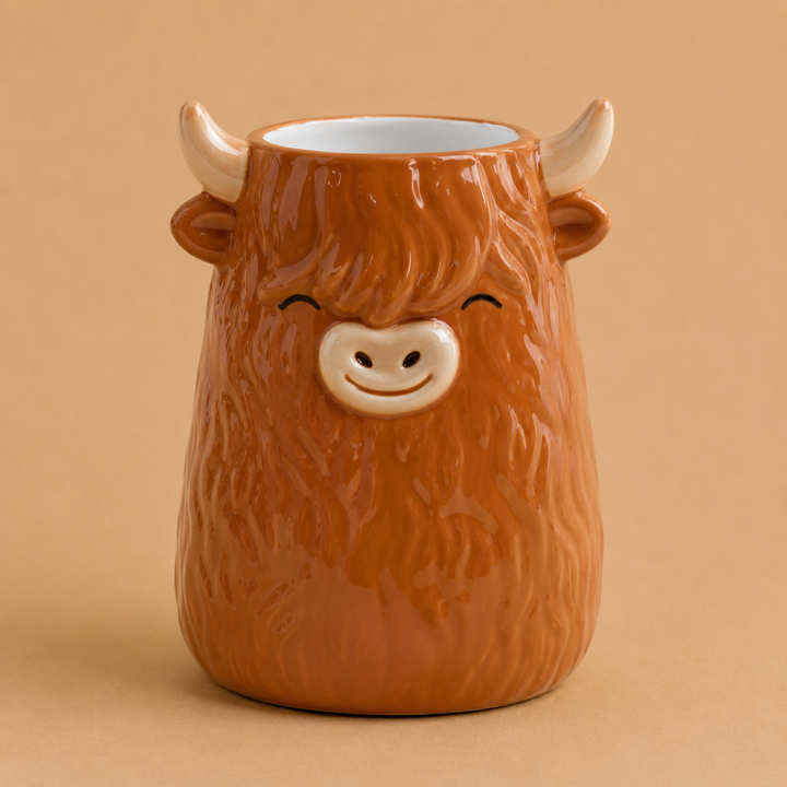 Sass & Belle Highland Cow Vase 4.7" - Brown