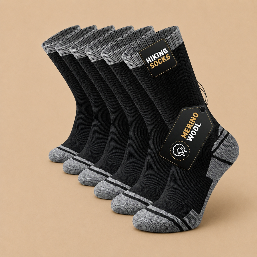 Merino Wool Unisex Hiking Socks 3pairs Size 9-12 - Black