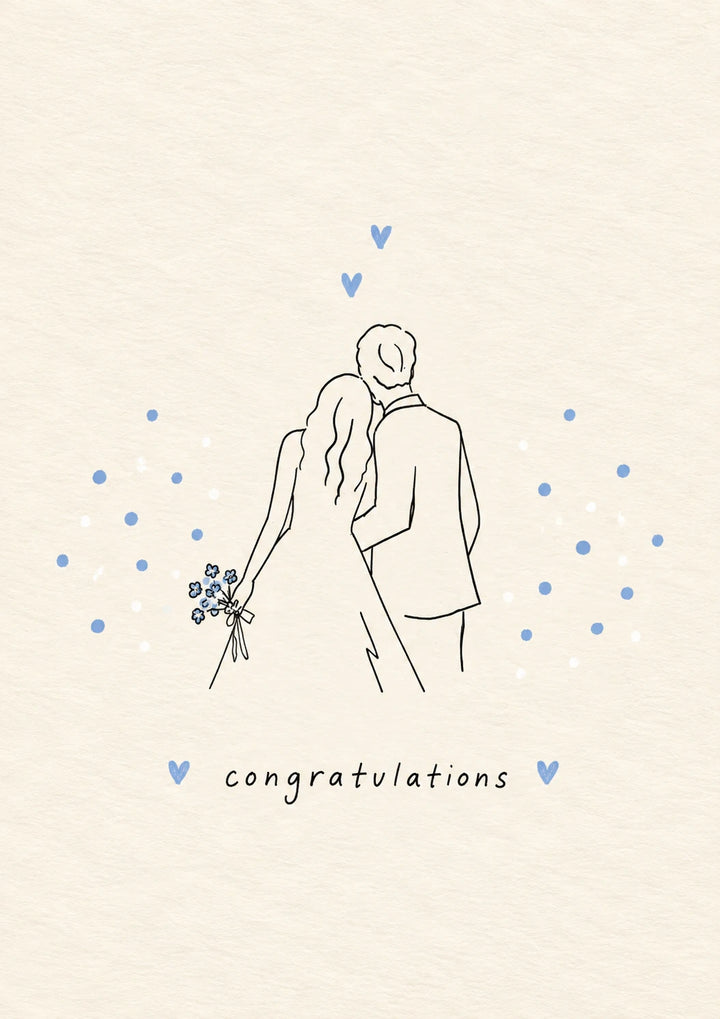 Illustrated Couple Walking Floral Congratulations Card