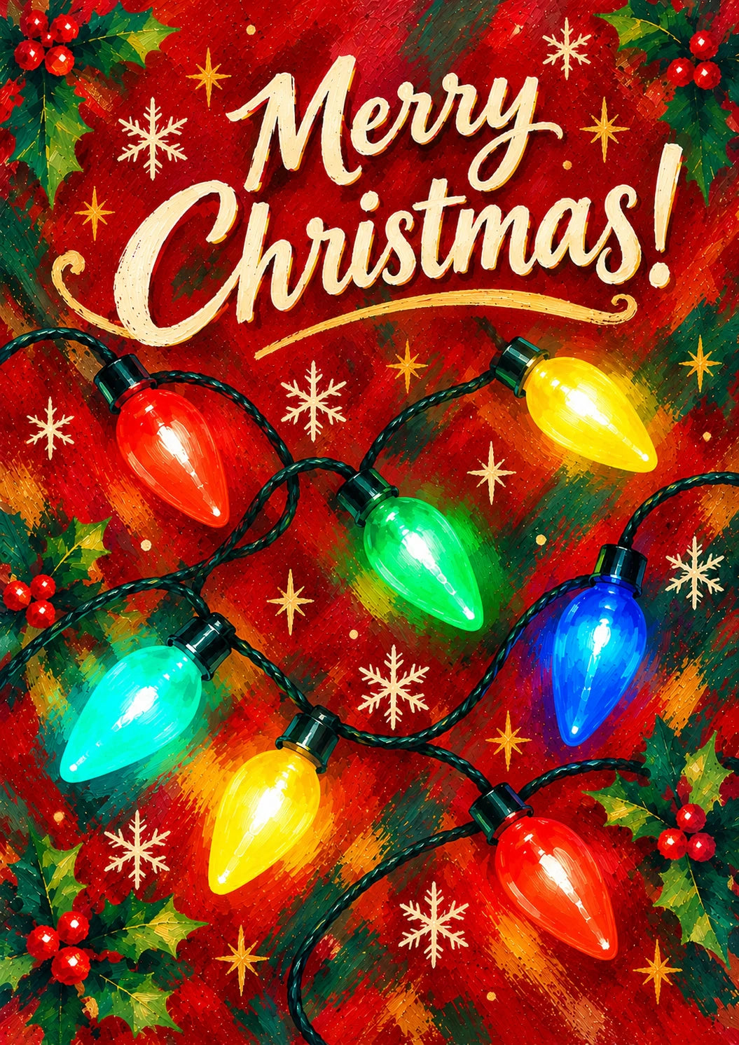 Colourful Retro Christmas Lights Christmas Card