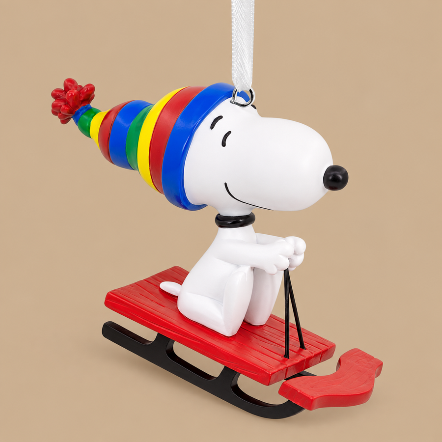 Hallmark Peanuts Snoopy on Sled Hanging Ornament