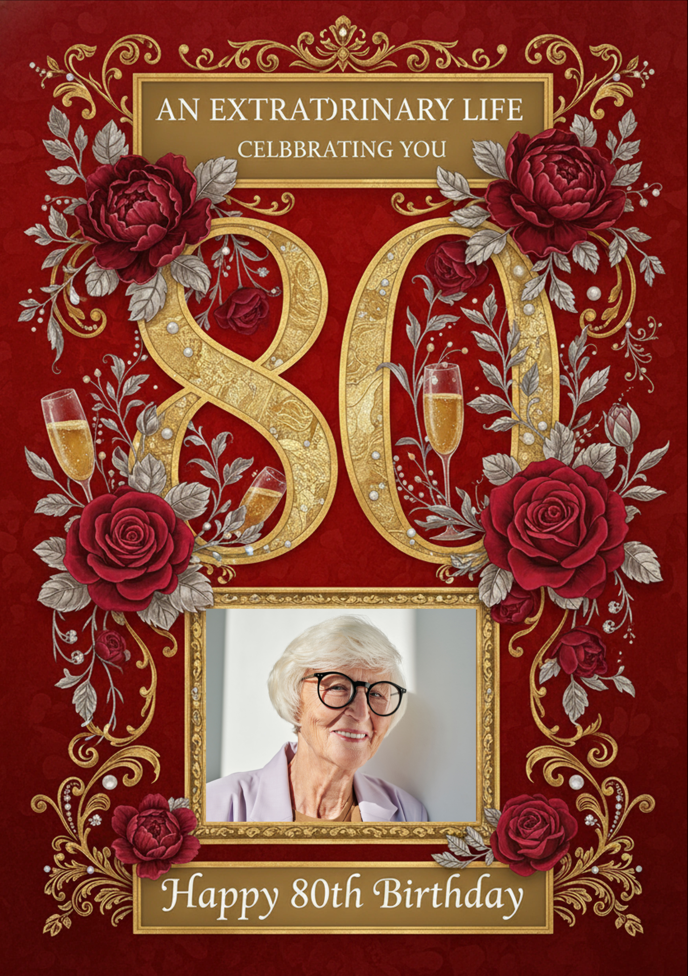 Extraordinary Life Photo Upload 80th Birthday Card for Her