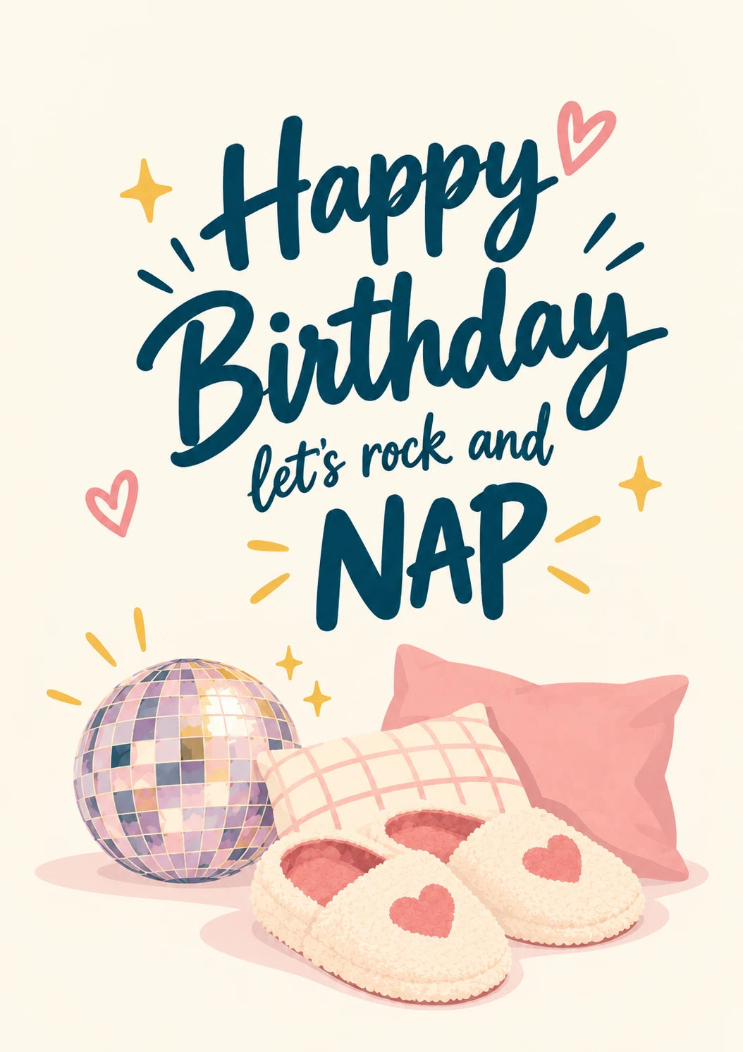 Funny Rock and Nap Slippers Birthday Card for Wife