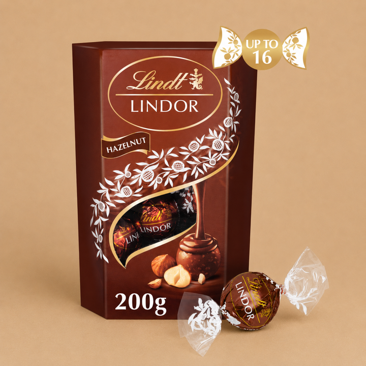 Lindt LINDOR Milk Hazelnut Chocolate Truffles Box 200g