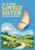 Load image into Gallery viewer, Butterfly Countryside Scene Sister Birthday Card for Her
