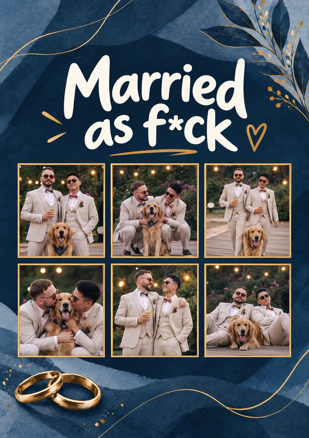 Funny Married As F*ck Dogs 6 Photo Upload Wedding Card for Brother and Partner