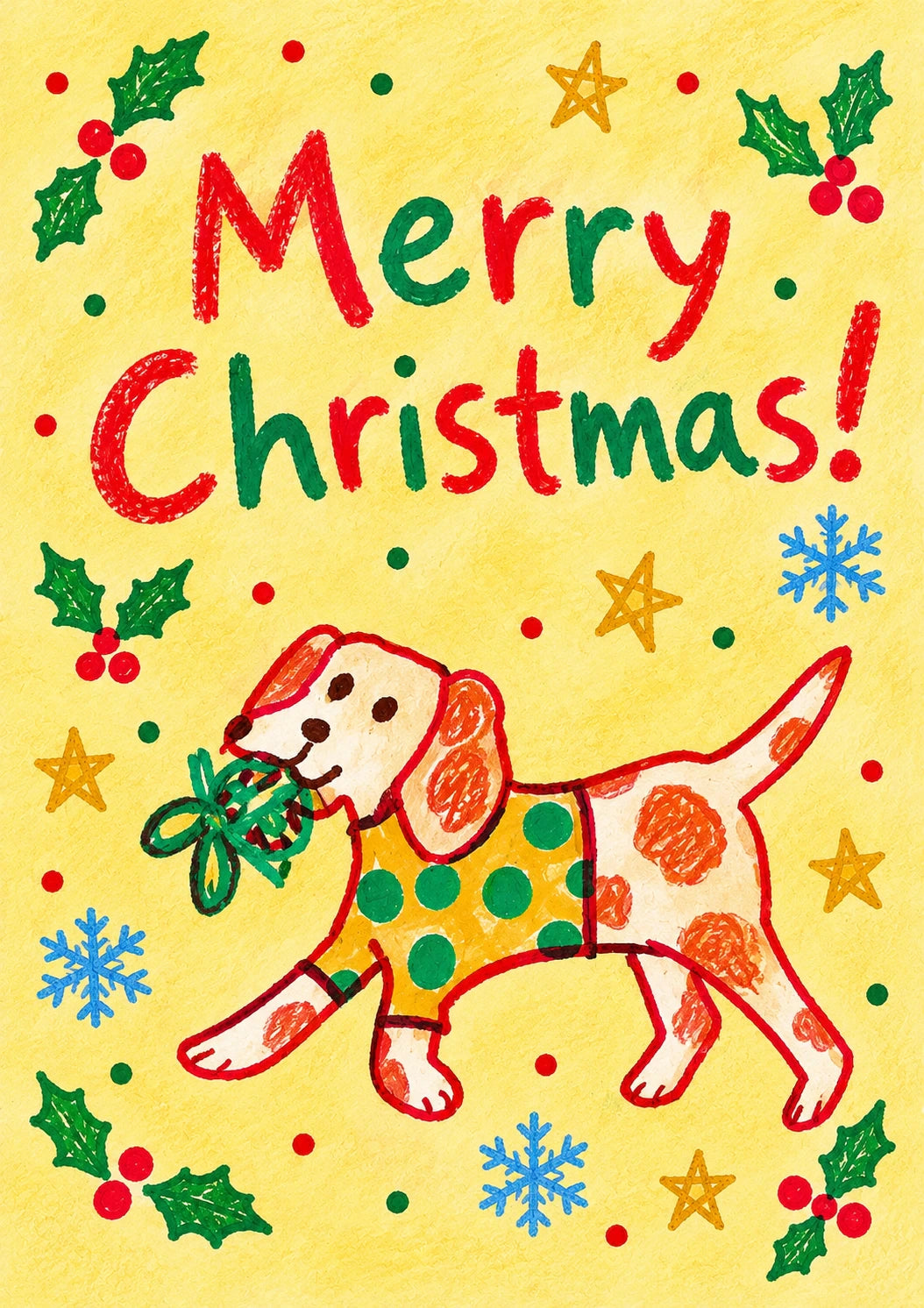Spotty Dog in Jumper with Mistletoe Christmas Card