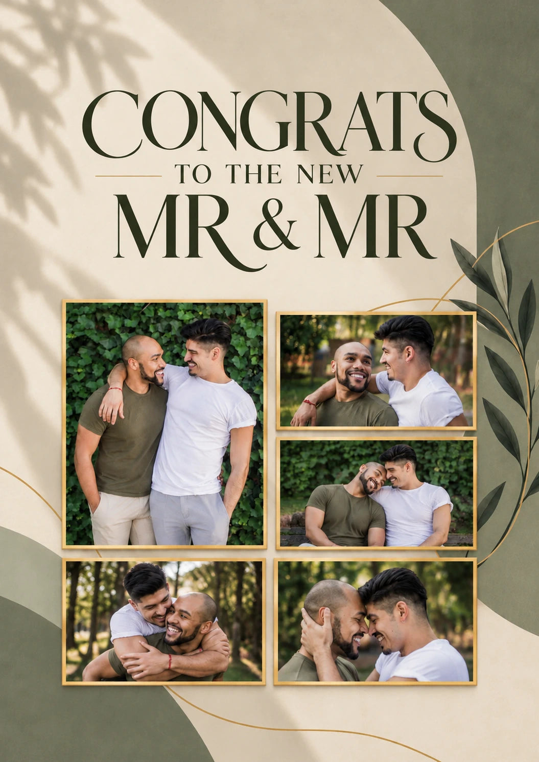 Congrats Mr and Mr Green Botanical Photo Upload Wedding Card for Dad and Partner