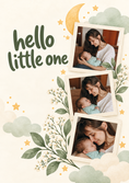 Load image into Gallery viewer, Sage Floral Hello Little One Multiple Photo Upload New Baby Card for Daughter and Partner
