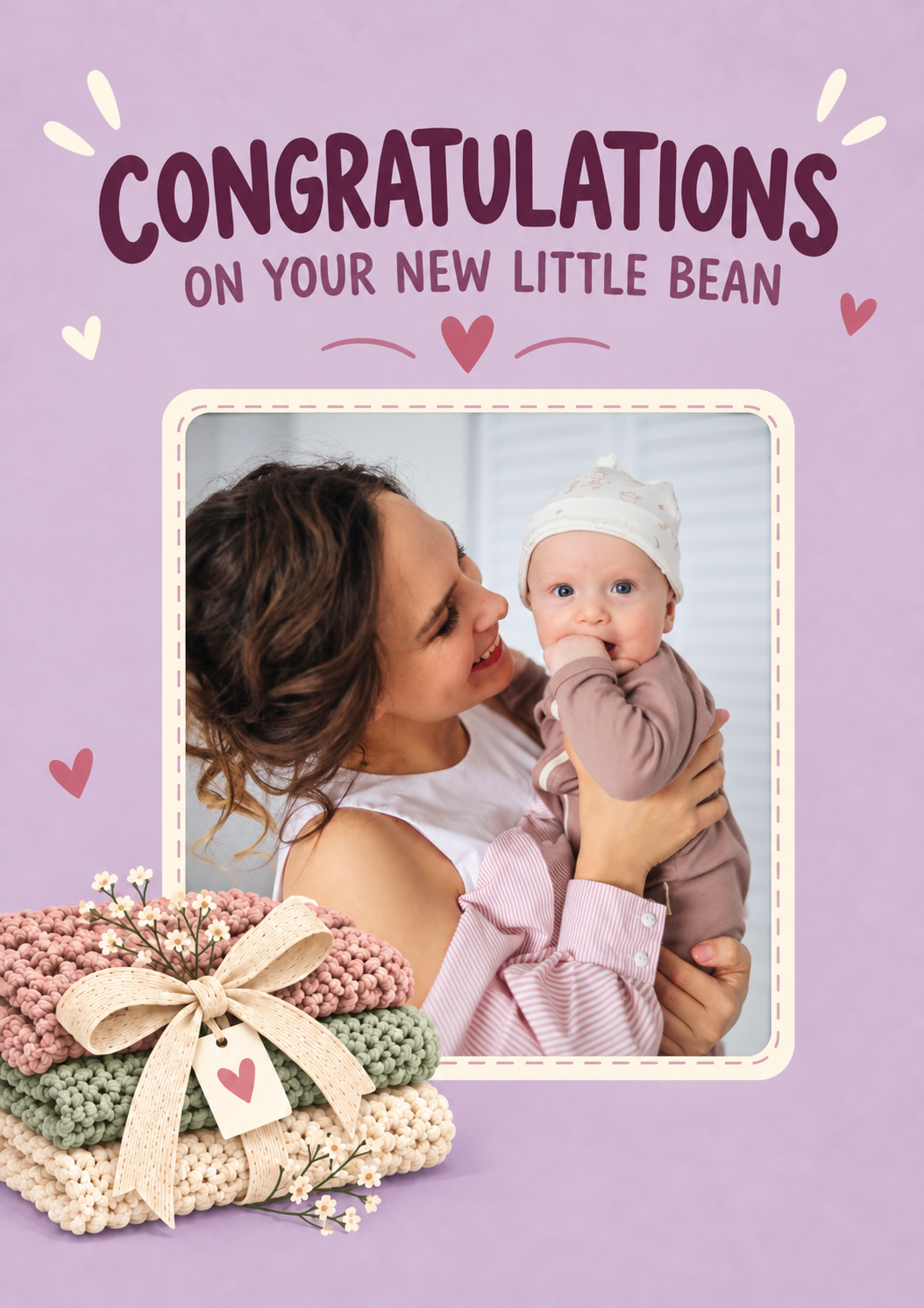 Knitted Blankets Congratulations Photo Upload New Baby Card for Sister