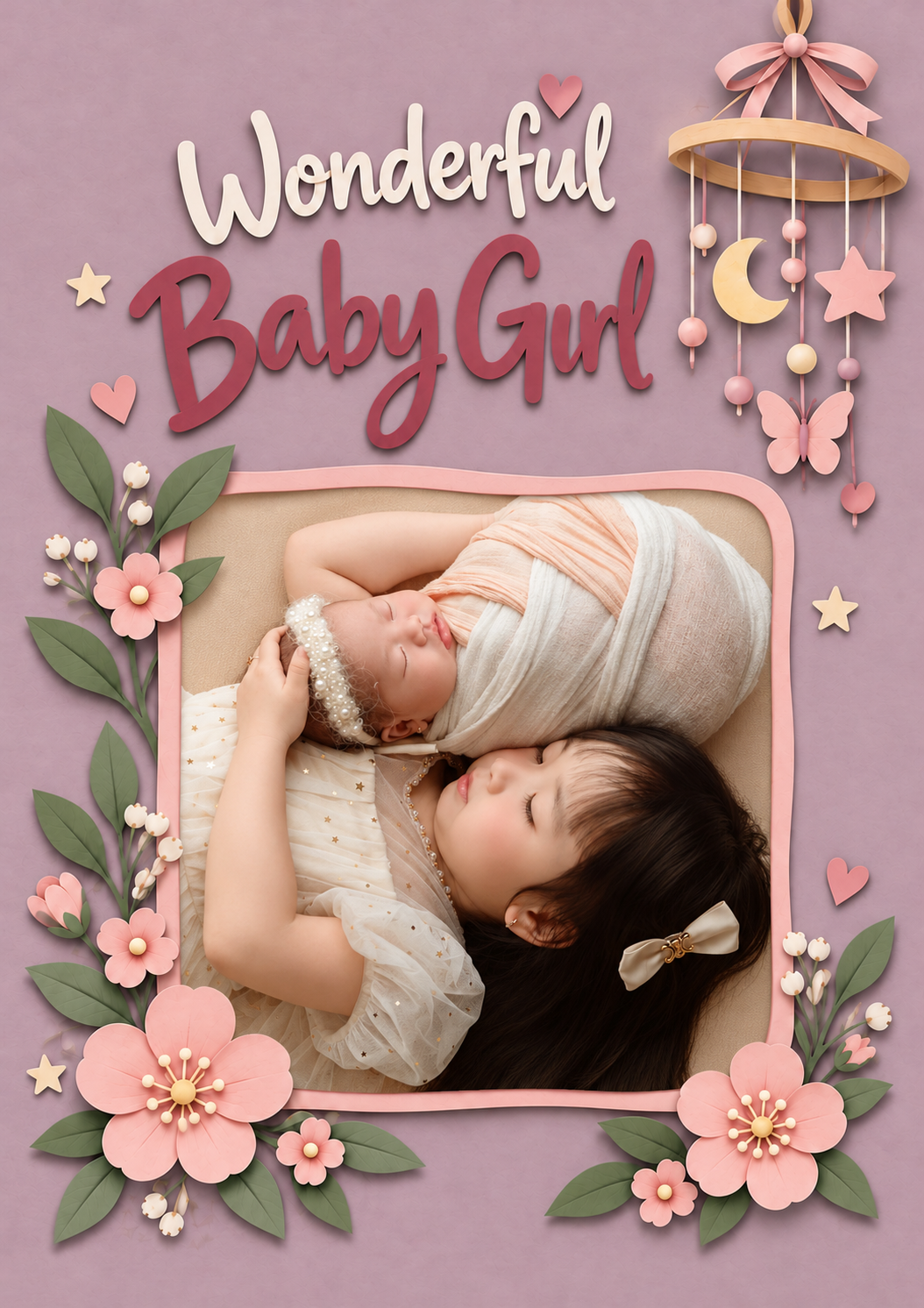 Wonderful Baby Girl Floral Photo Upload New Baby Card for Niece