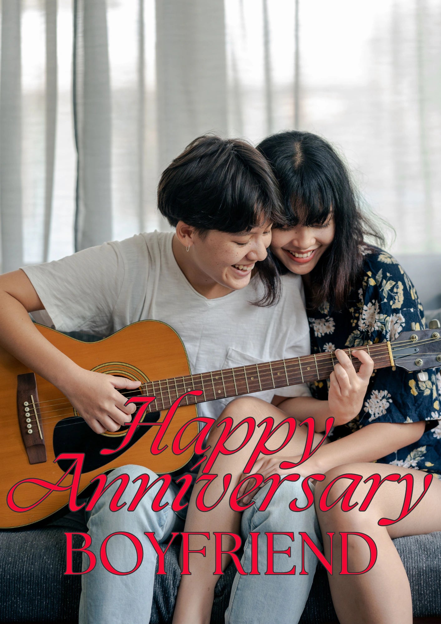 Guitar Serenade Photo Upload Anniversary Card for Him
