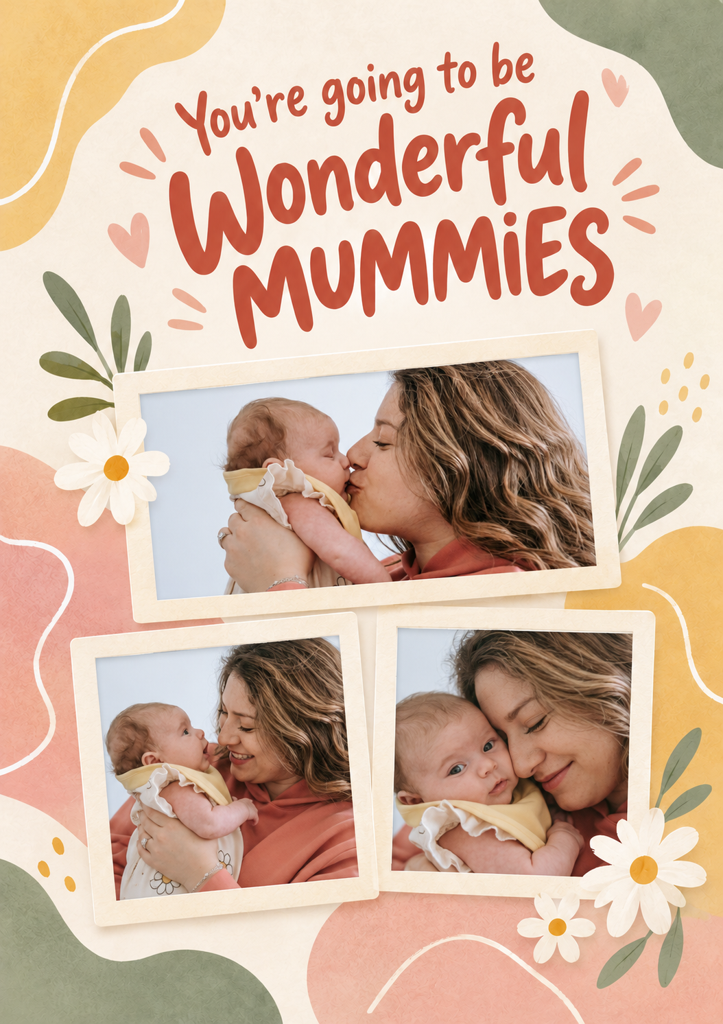 Wonderful Mummies Floral 3 Photo Upload New Baby Card for Daughter and Partner