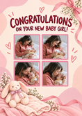 Load image into Gallery viewer, Pink Bunny 4 Photo Upload New Baby Card for Daughter and Partner
