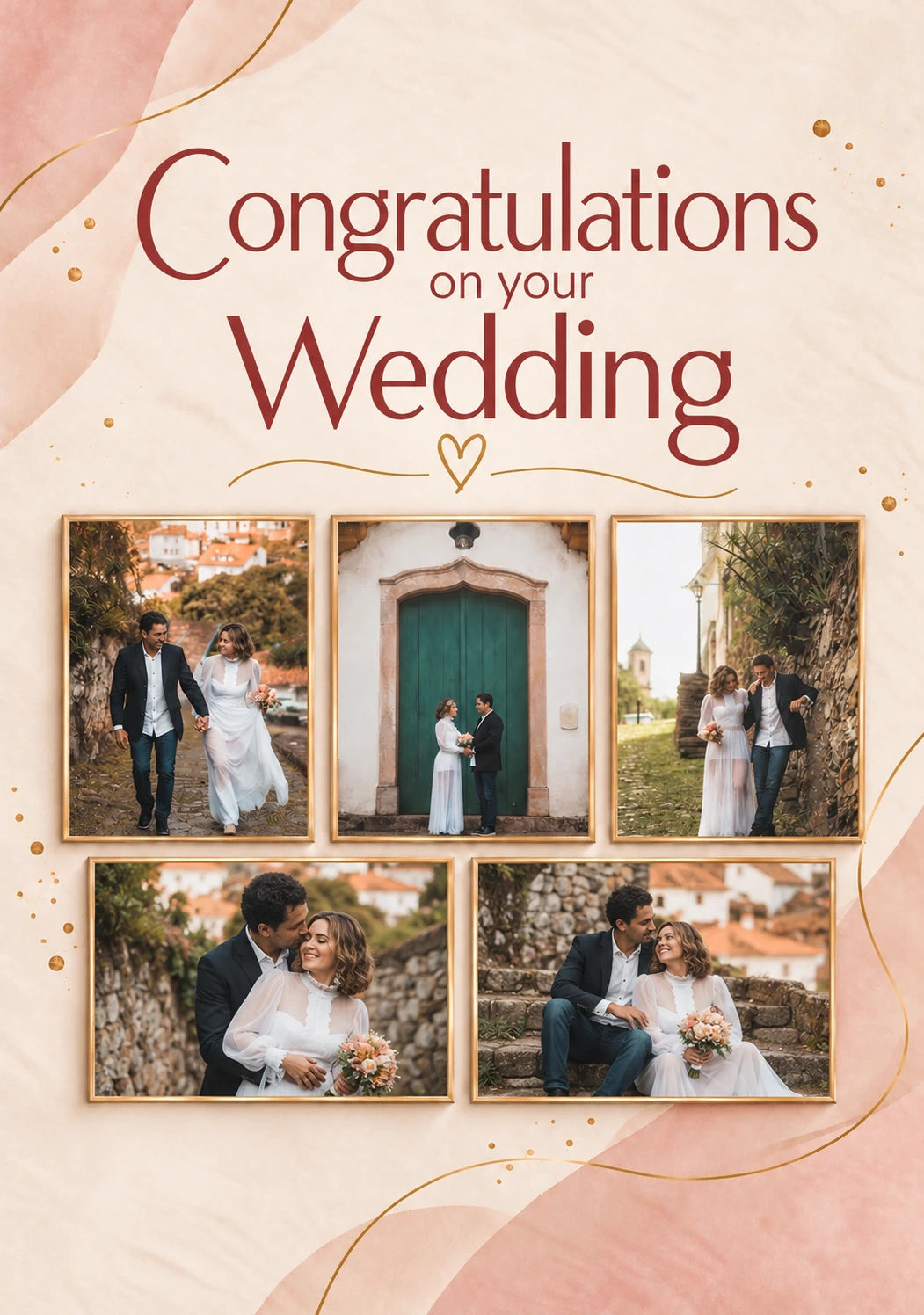 Romantic Blush Floral Multiple Photo Upload Wedding Card for Dad and Partner